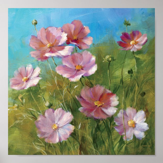 Ein rosa Blumengarten Poster (Vorne)