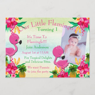 Ein rosa Flamingo Flamingam 1. Party am Tag Einlad Einladung