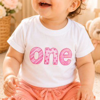 Ein rosa Muster 1. Geburtstags-Baby-T-Shirt Baby T-shirt