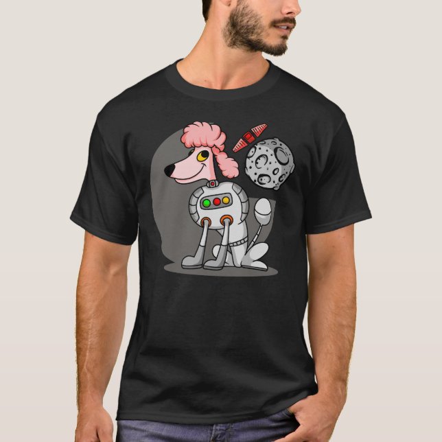 Ein rosa Poodle, das auf dem Mond Stehend ist und  T-Shirt (Vorderseite)