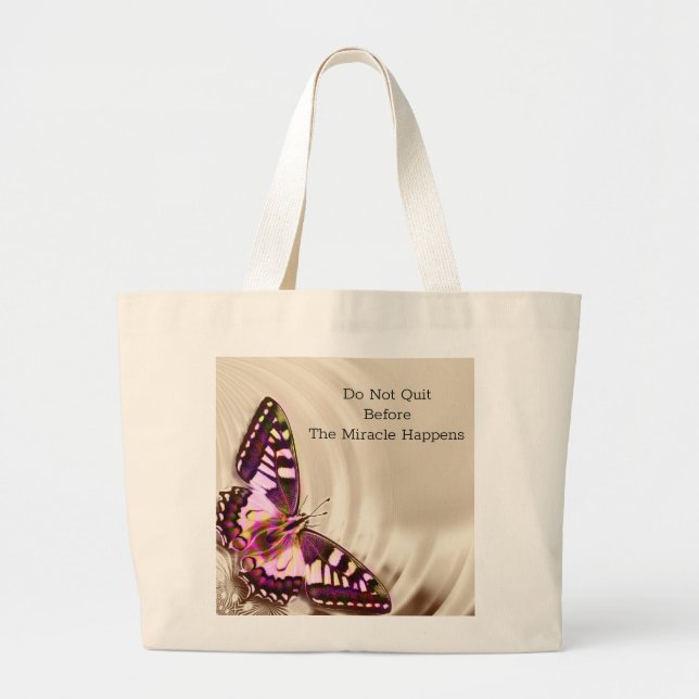 Ein rosa Schmetterling auf cremefarbenem Satin-Hin Jumbo Stoffbeutel (Vorne)