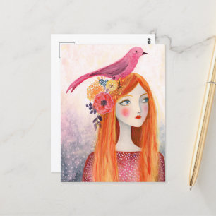 Ein rosa Vogel in ihrem Haar Postkarte