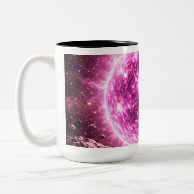 Ein rosafarbener Stern im Weltraum Zweifarbige Tasse (Links)