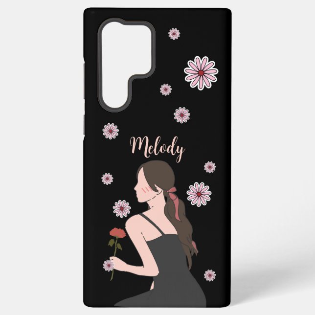 Ein Rose-Mädchen mit rosa Blume Samsung Galaxy Hülle (Rückseite)