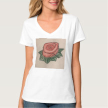 Ein Rose-V-Nacken-Tee-Shirt mit zeichnend Rose