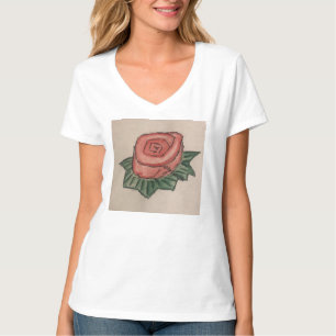 Ein Rose-V-Nacken-Tee-Shirt mit zeichnend Rose T-Shirt