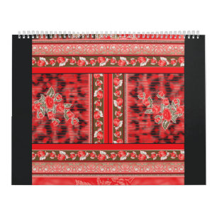 ein rot-grünes Blumendesign auf schwarzem Hintergr Kalender