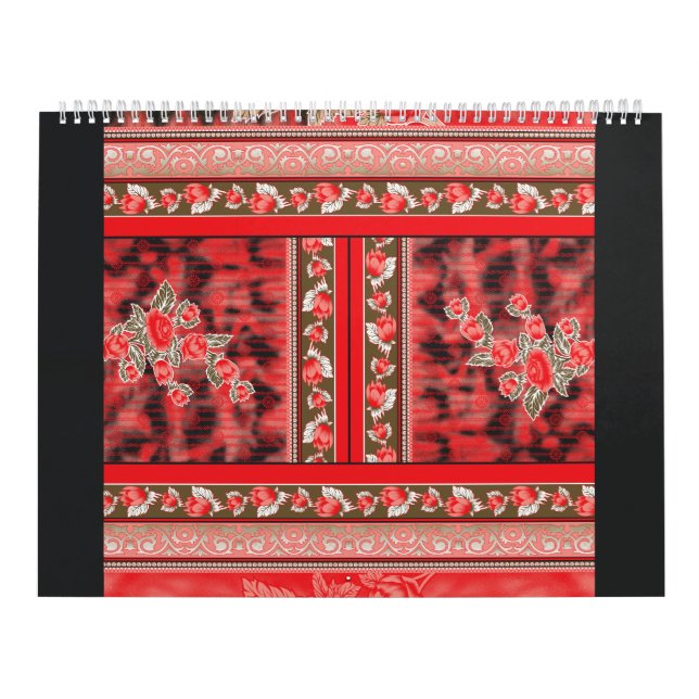 ein rot-grünes Blumendesign auf schwarzem Hintergr Kalender (Titelbild)