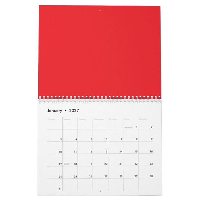 ein roter Hintergrund mit weißem Rand Kalender (Jan 2027)