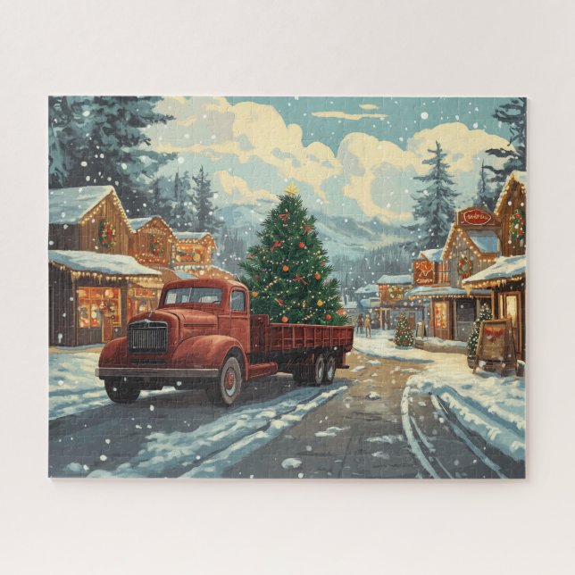 Ein roter LKW auf dem Weihnachtsmarkt Puzzle (Horizontal)