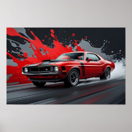 Ein roter Oldtimer-Muscle-Car Poster