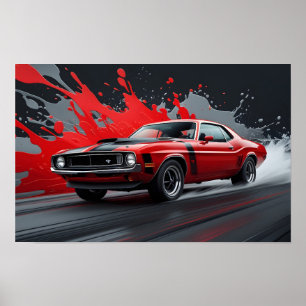 Ein roter Oldtimer-Muscle-Car Poster