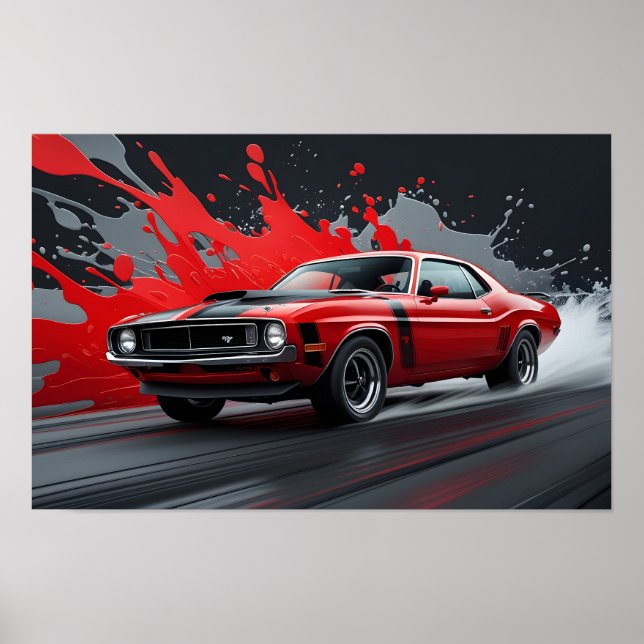 Ein roter Oldtimer-Muscle-Car Poster (Vorne)