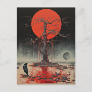 Ein roter Raven Dead Tree Postkarte