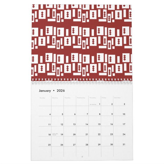 Ein roter Teppich mit einem textilen Muster wird a Kalender (Jan 2026)