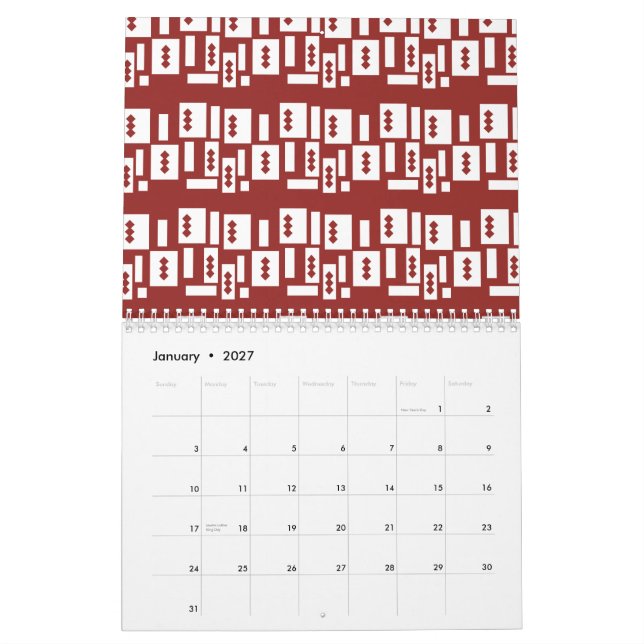Ein roter Teppich mit einem textilen Muster wird a Kalender (Jan 2027)