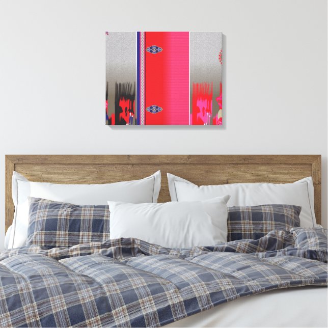 Ein roter und blauer Schal mit dekorativen Element Leinwanddruck (Insitu (Schlafzimmer))