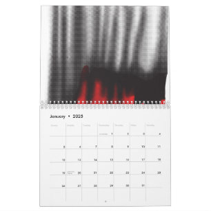 Ein rotes grafisches Design mit fett geometrischer Kalender