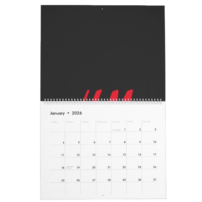 ein rotes h- und m-Logo auf schwarzem Hintergrund Kalender (Jan 2026)