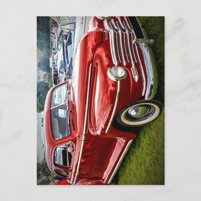 Ein rotes Plymouth Special Deluxe Coupe Postkarte (Vorderseite)