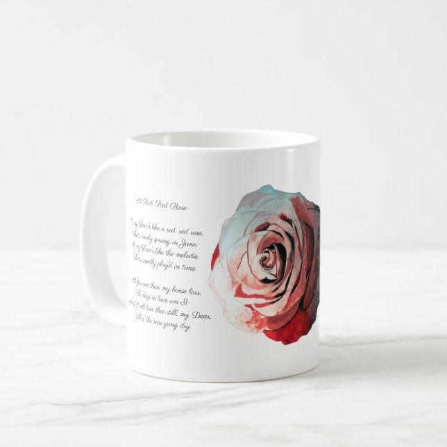 Ein rotes, Rote Rose Robert Burns Gedicht Kaffeetasse (Vorderseite Links)