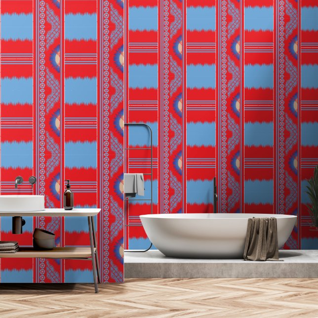 ein rotes und blaues Muster Tapete (Badezimmer)