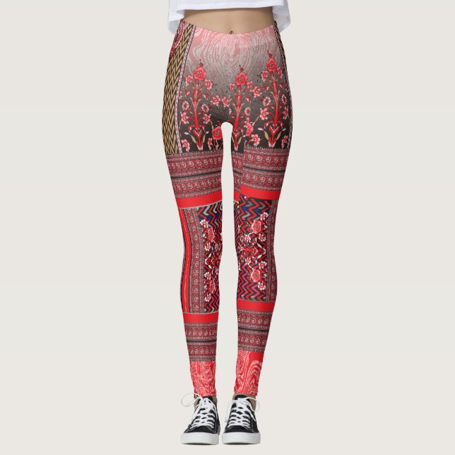 ein rotes und schwarzes Bild mit einem roten Herz Leggings (Vorderseite)