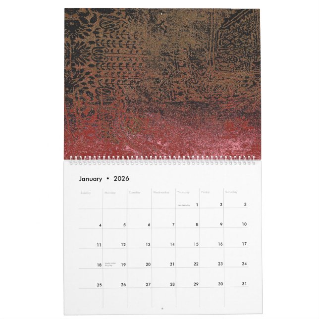 ein rotes und schwarzes Bild mit rotem Hintergrund Kalender (Jan 2026)