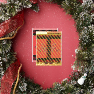 ein rotes und schwarzes Muster mit Blume darauf Folien Feiertagspostkarte