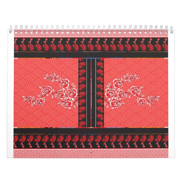 ein rotes und schwarzes Muster mit Blume darauf Kalender (Titelbild)