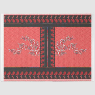 ein rotes und schwarzes Muster mit Blume darauf Seidenpapier