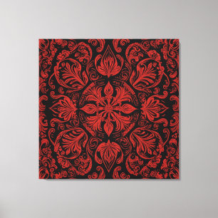 ein rotes und schwarzes Quadrat mit Blumenmotiven Leinwanddruck