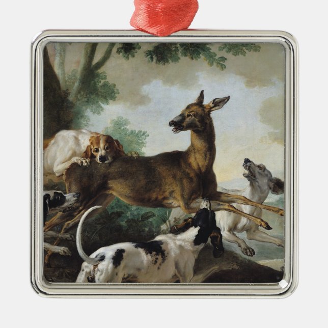 Ein Rotwild gejagt durch Hunde, 1725 Ornament Aus Metall (Vorne)