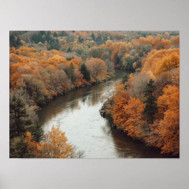 Ein ruhiger herbstlicher Fluss, der sich durch ein Poster (Vorne)