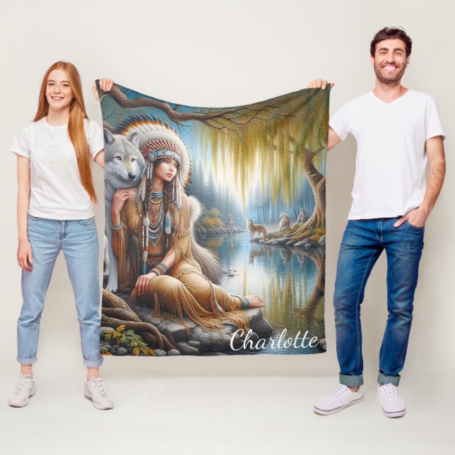 Ein ruhiger Moment am Fluss mit einem Wolfsbegleit Fleecedecke (Beispiel)