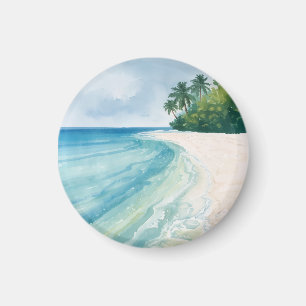 Ein ruhiger tropischer Strand in Aquarell Magnet