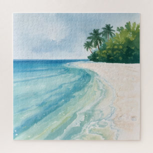 Ein ruhiger tropischer Strand in Aquarell Puzzle