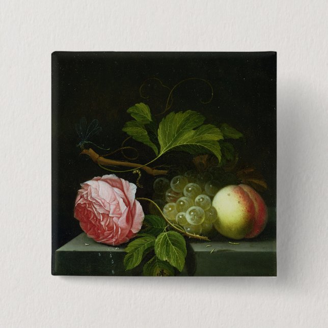 Ein ruhiges Leben mit einer Rose, Trauben und Button (Vorderseite)