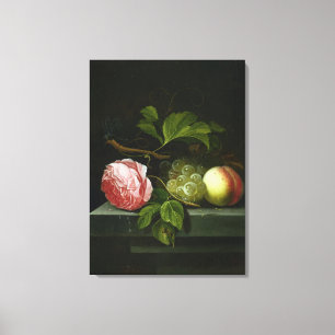 Ein ruhiges Leben mit einer Rose, Trauben und Leinwanddruck