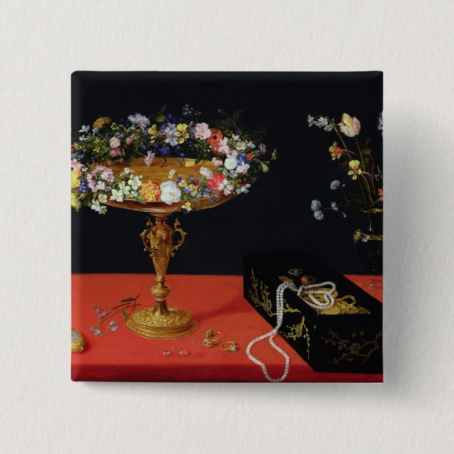 Ein ruhiges Leben von einem Tazza mit Blumen Button (Vorderseite)