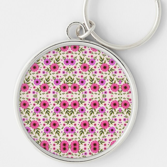 Ein runder Schlüsselanhänger mit farbenfrohem flor (Vorne)