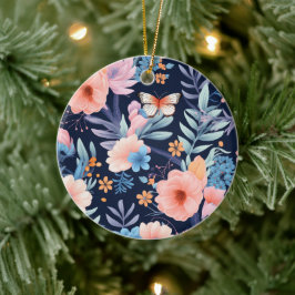 Ein rundes Ornament zeigt ein farbenfrohes florale
