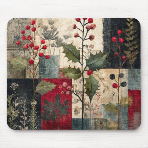 Ein rustikales Winter-Patchwork mit Stechpalmen-Be Mousepad