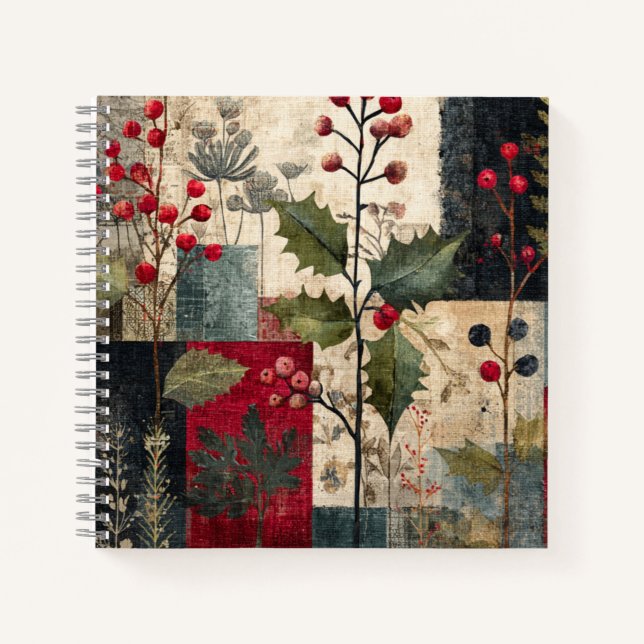 Ein rustikales Winter-Patchwork mit Stechpalmen-Be Notizbuch (Vorderseite)