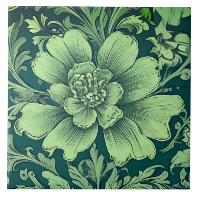 Ein salbeigrünes Vintage-Blumenmuster  Fliese (Vorderseite)
