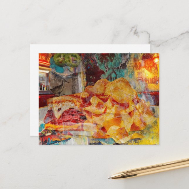 Ein Sandwich und Chips Mixed-Media-Collage Postkarte (Vorderseite/Rückseite Beispiel)