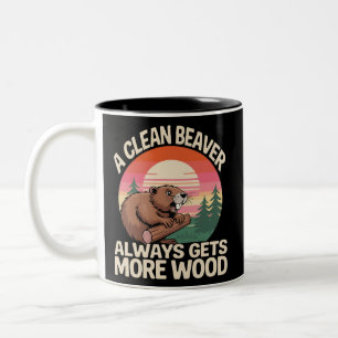 Ein sauberer Biber bekommt immer mehr Holz Lustige Zweifarbige Tasse