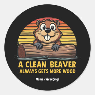 Ein sauberer Biber bekommt immer mehr Holzspenden Runder Aufkleber