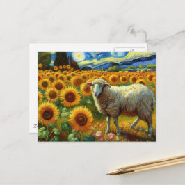 Ein Schaf auf einem Sonnenblumenfeld Postkarte