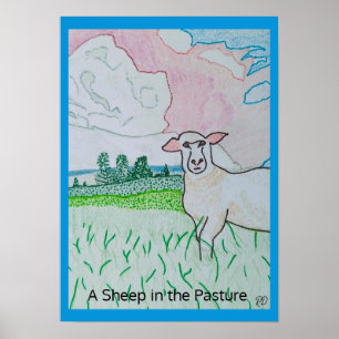Ein Schaf in der Weide dicken blauen Grenze Poster